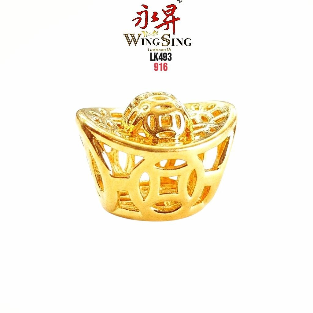 Wing Sing 916 5G 一锭发财铜钱元宝手串 Loket Bertuah Ingot Beads Emas 916 Wealthy Ingot Pendant 916 Gold