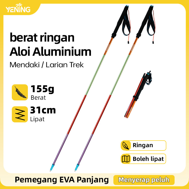 Tongkat Mendaki Aloi Aluminium Lipat & Ringan, Pemegang EVA Panjang & Hujung Keluli Tungsten Anti Licin, Tongkat Mudah Alih untuk Mendaki & Larian Laluan, Peralatan Berkhemah Luaran