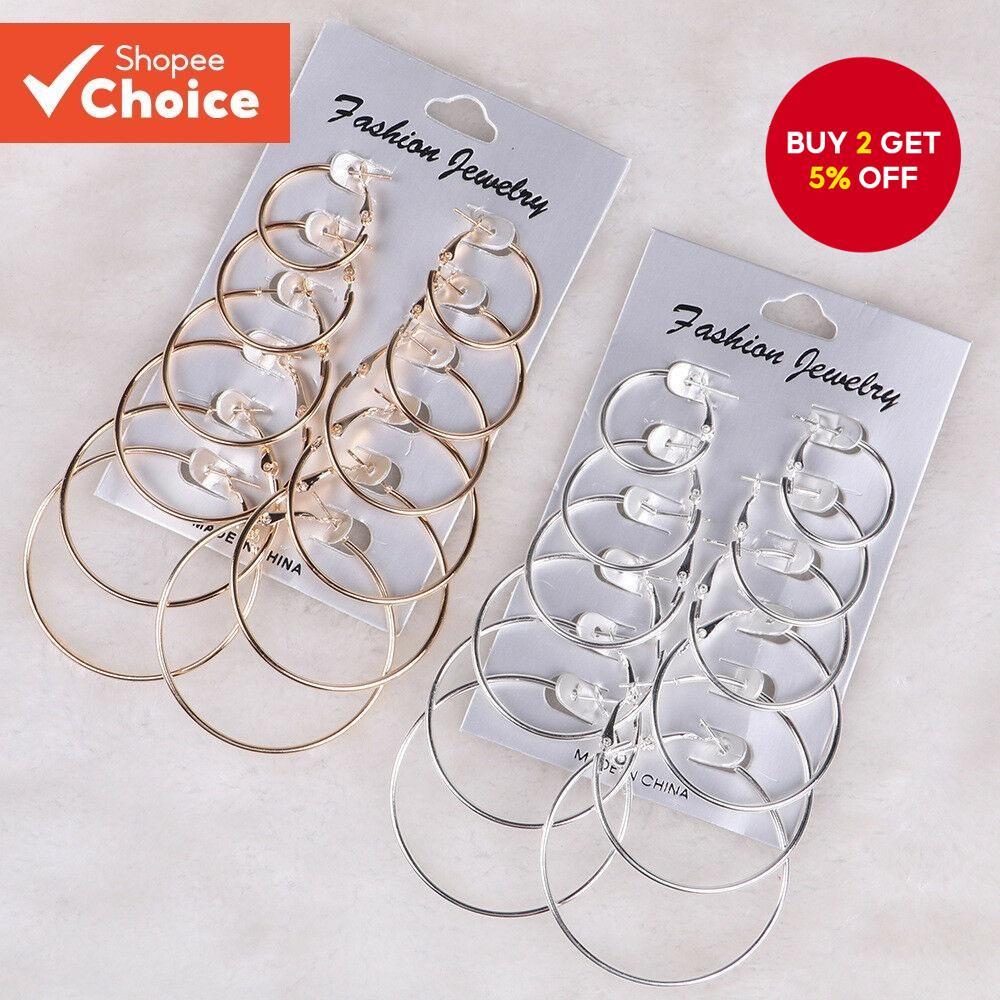 Hip Hop Alloy Earrings Set for Women Trendy 6 Piece Jewelry Gift Accessories