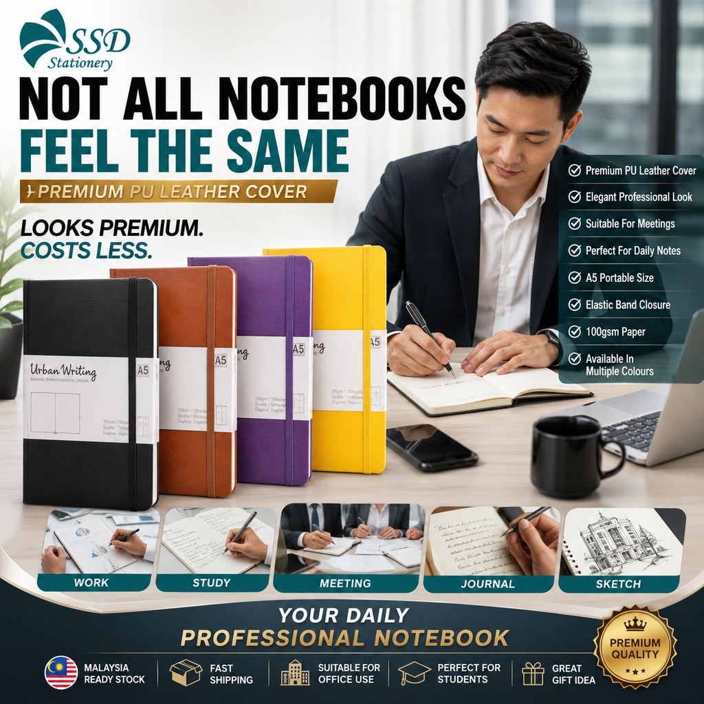 SSD A5 PU Leather Notebook 70gsm 160pages Urban Sketching Writing Buku Nota Bleedproof Journal Stationery Alat Tulis