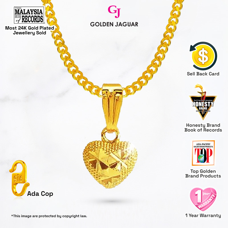 Emas Jaguar (8.56g)Gold Plated Rantai Leher Necklace Papan 50CM + Loket Love Stone (416500201+LDC756)