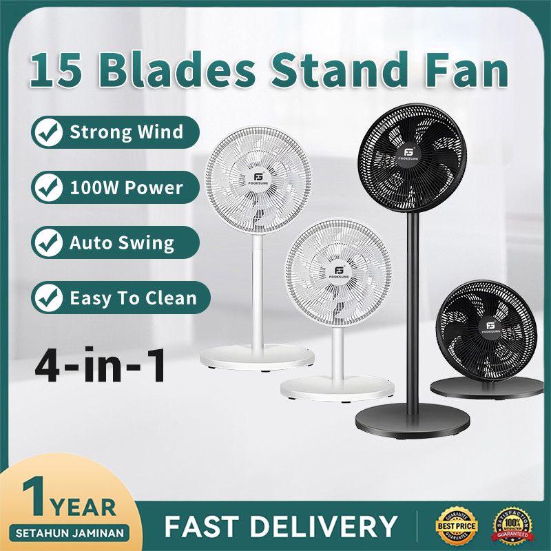 Fooksung 15 Blade Electric Stand Fan Adjustable Fan Table Fan |Kipas Berdiri Elektrik Berkuasa dengan 15 Bilah Kipas