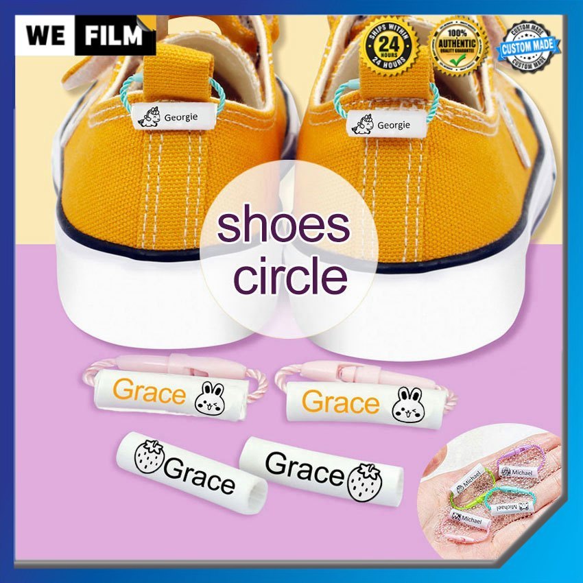 Customized Name Ring Waterproof Baby Shoes Tags Schoolbag Pendant Name Circle with Rope For Kids (NOTE CUSTOM NAME❗️❗️)