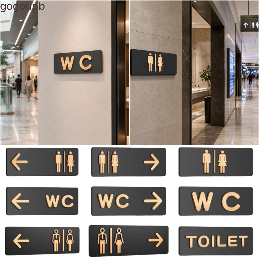 GOGOUMY WC Direction Sign, Black&Gold Acrylic Bathroom Sign, High Quality Left and Right Prompt Men and Women Toilet Guide Sign Public Use