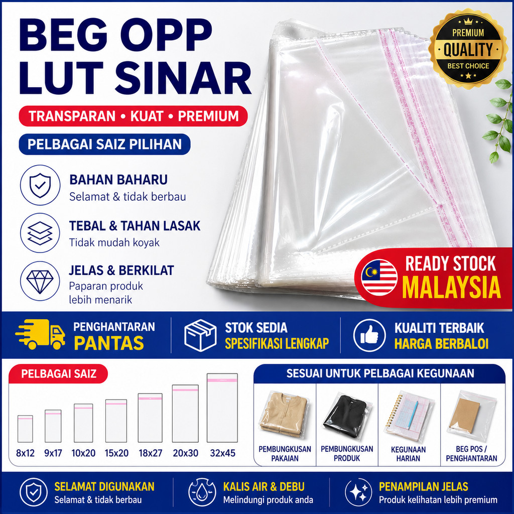 OPP Self Adhesive Plastic Bag Beg Plastik Lutsinar Baju Tudung T Shirt Parcel Packaging Online Murah