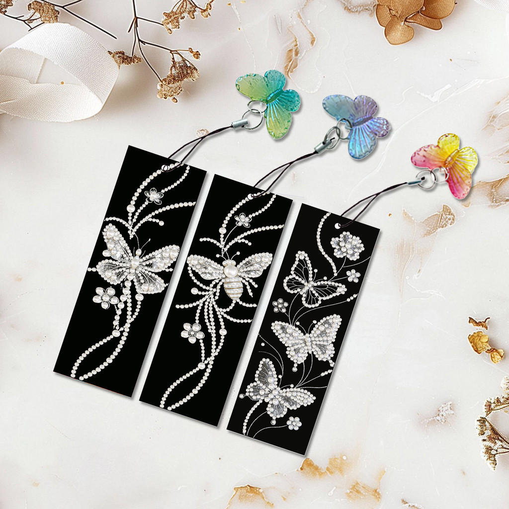3Pcs DIY Pearl Diamond Painting Bookmark with Butterfly Pendant Diamond Painting Art Bookmarks Home Office Supplies Gift for Book Lovers [myhomever.my]