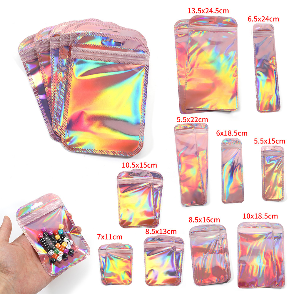 20/50pcs Holographic Rainbow Self Sealing Bags Clear Plastic Jewelry Packaging for Earrings Necklace DIY Accessories