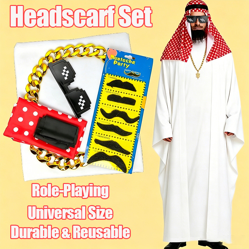 Arabian Style Headscarf Set Middle East Dubai Jacquard Scarf Dubai Costume Party Cosplay中东迪拜土豪服装玩具套装