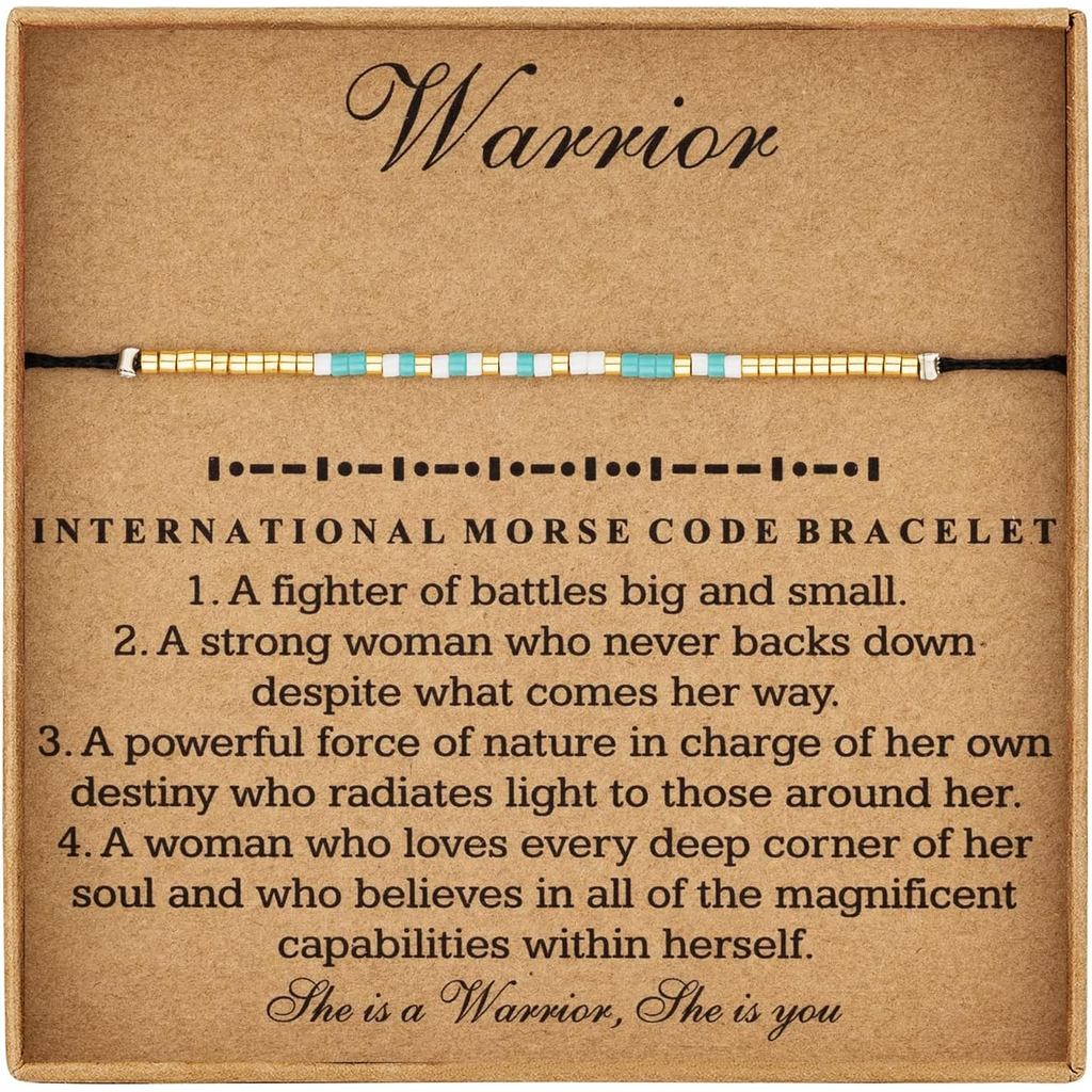 RareLove Warrior Gelang Manik Kod Morse, Kekuatan Seorang Pejuang, Mesej Rahsia, Hadiah Perhiasan untuk Wanita, Hadiah Galakan Kalis Air, Hadiah Kekuatan