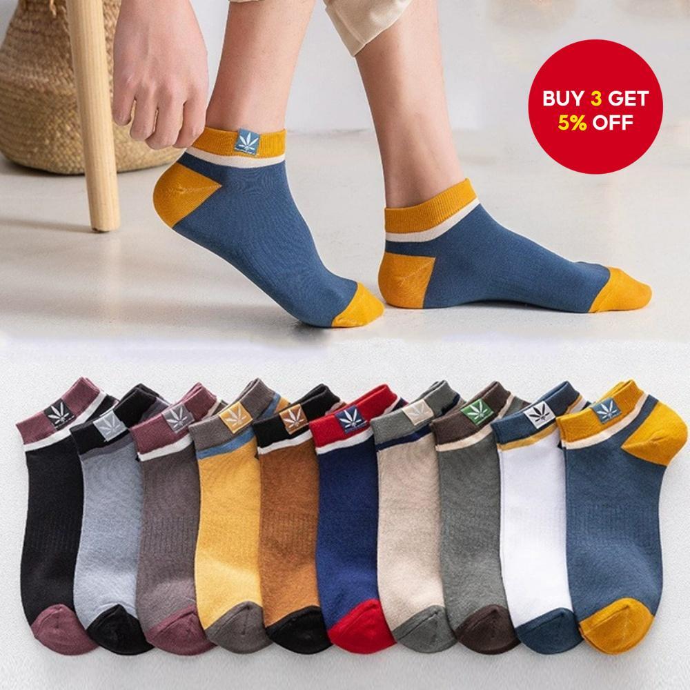 10 Pairs of Men's Trendy Thin Sports Socks | Breathable, Sweat-Absorbing, Odor-Resistant Boat Socks（White/Blue/Yellow）