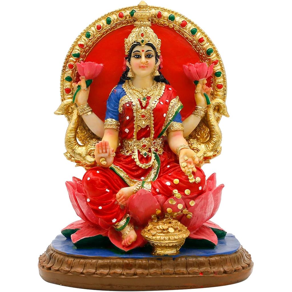 Patung Dewi Lakshmi India - 5.1”H Dewi Hindu Laxmi MATA Murti Barang Pooja India Hiasan Rumah Pejabat Kuil Mandir Altar Diwali Puja Hiasan Rohani Hadiah untuk Orang India