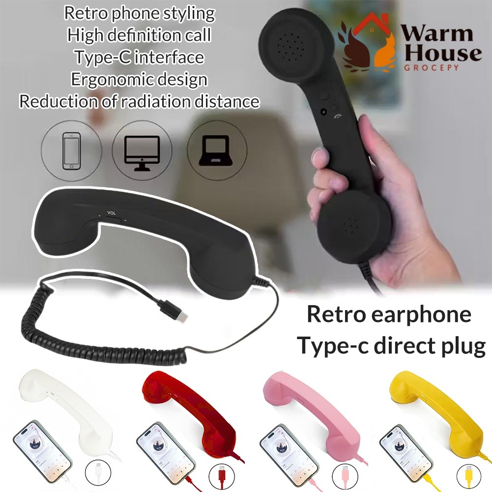 Type-C Retro Phone Handset For Cell Phone To Landline Adapter Vintage Old Telephone Handset Bulk Microphone Speaker Handheld Receiver