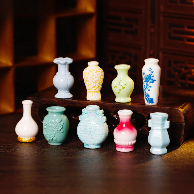 Creative Simulation Antique Vase for Micro Landscape, Miniature Vintage Flower Pot DIY Dollhouse Scenery Decoration, Home Furniture Decor Car Desktop Ornament Accessories