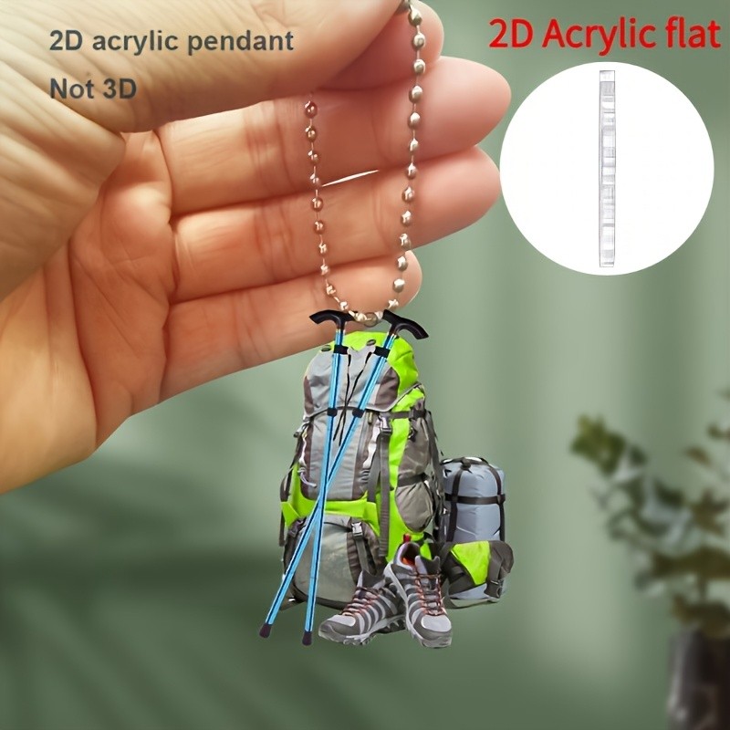 2D Flat Acrylic Hiking Gear Car Hanging Ornament Outdoor Backpack Trekking Pole Sneaker Decorative Pendant Lightweight Accessory Gift For Camping Hiking Outdoor Lovers
