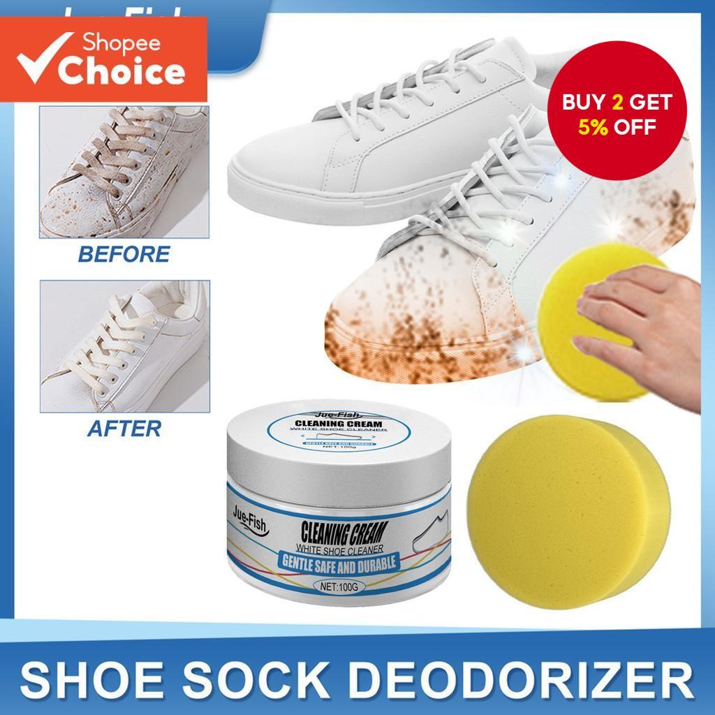 Jue Fish White Shoe Cleaning Cream 100g Stain Remover for Canvas Sneakers with Yellow Sponge Shoe Cleaner Sneaker Cleaner