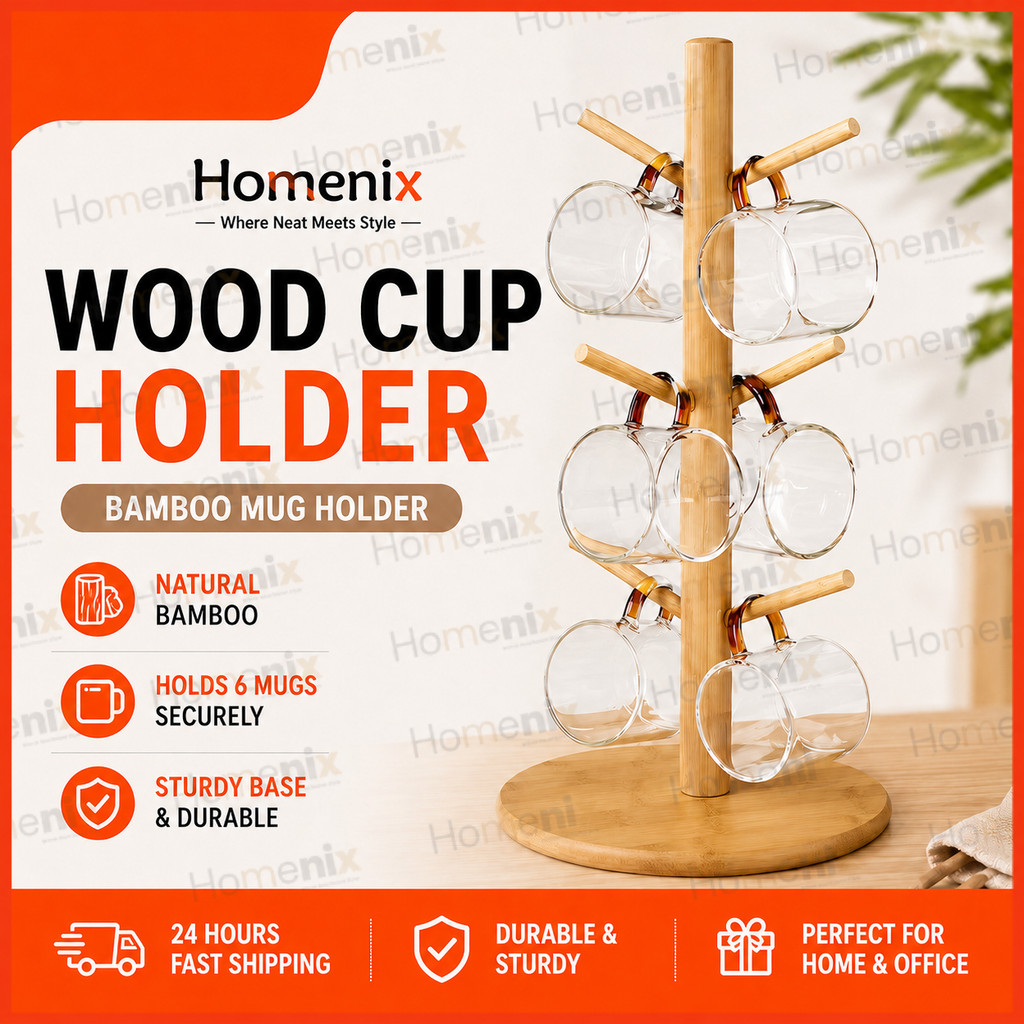 Wooden Cup Holder Bamboo Mug Tree Stand Mug Display Cup Organizer Rack Kitchen Countertop Decor Home