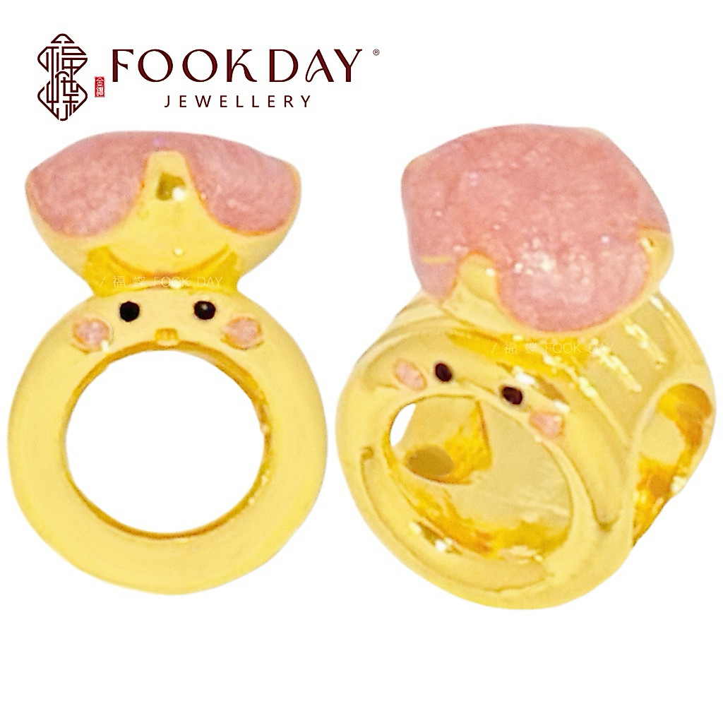 FOOKDAY 916 5D 黄金可爱戒指串珠 Gold 916 Jelly Cat Ring Charm Emas 916 Manik Cincin Bajet Hadiah 钻戒