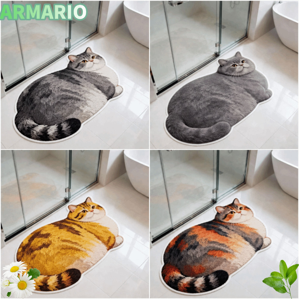 IARMARIOQR Cute Cat Crystal Velvet Floor Mat, 40*60cm Russian Blue Bathroom Carpet, Durable Ginger Cat Soft Non-slip Bedroom Door Small Rug Living Room Tea Table Bedside