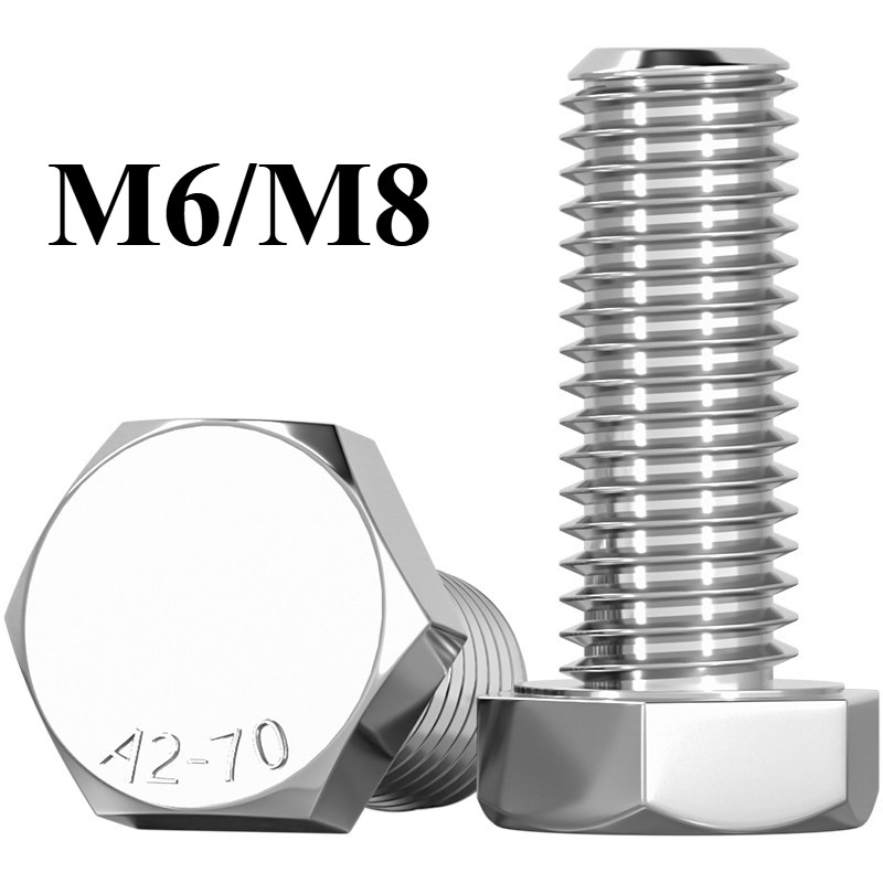 Skru Hex Luar Pelbagai Saiz Keluli Tahan Karat Gred Tahan Karat Tinggi Kepala Hexagon Kuat Anti Karat Untuk Automotif Jentera Industri Pembinaan M6/M8 L = 6-250mm【TorquMaster】