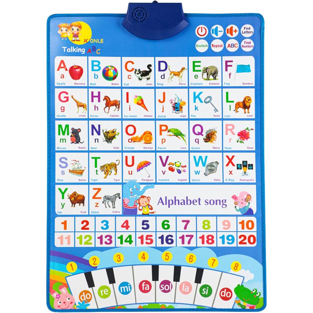 Educational Toys Talking Toys Spanish English Wall Chart Piano Music Poster Numbers 1-20 Children Montessori Toys Interactive Educational Toys Learning Gifts 2-4 Years Old Children