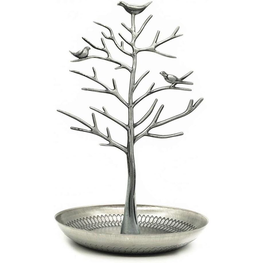 Rak Pameran Perhiasan Anting-Anting dan Kalung Little Birds Tree, Menara Penyimpanan Perhiasan (Perak kuno)