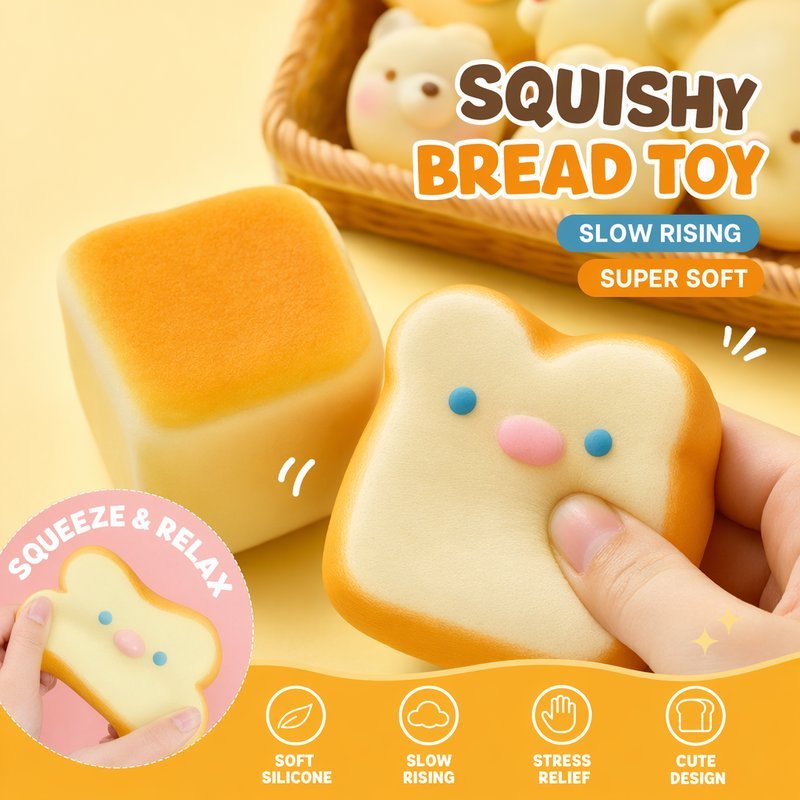 Bread Squishy Toy Slow Rebound Stress Relief Roti Mainan PU Fidget Gift Kids Viral Cute Squeeze Toy