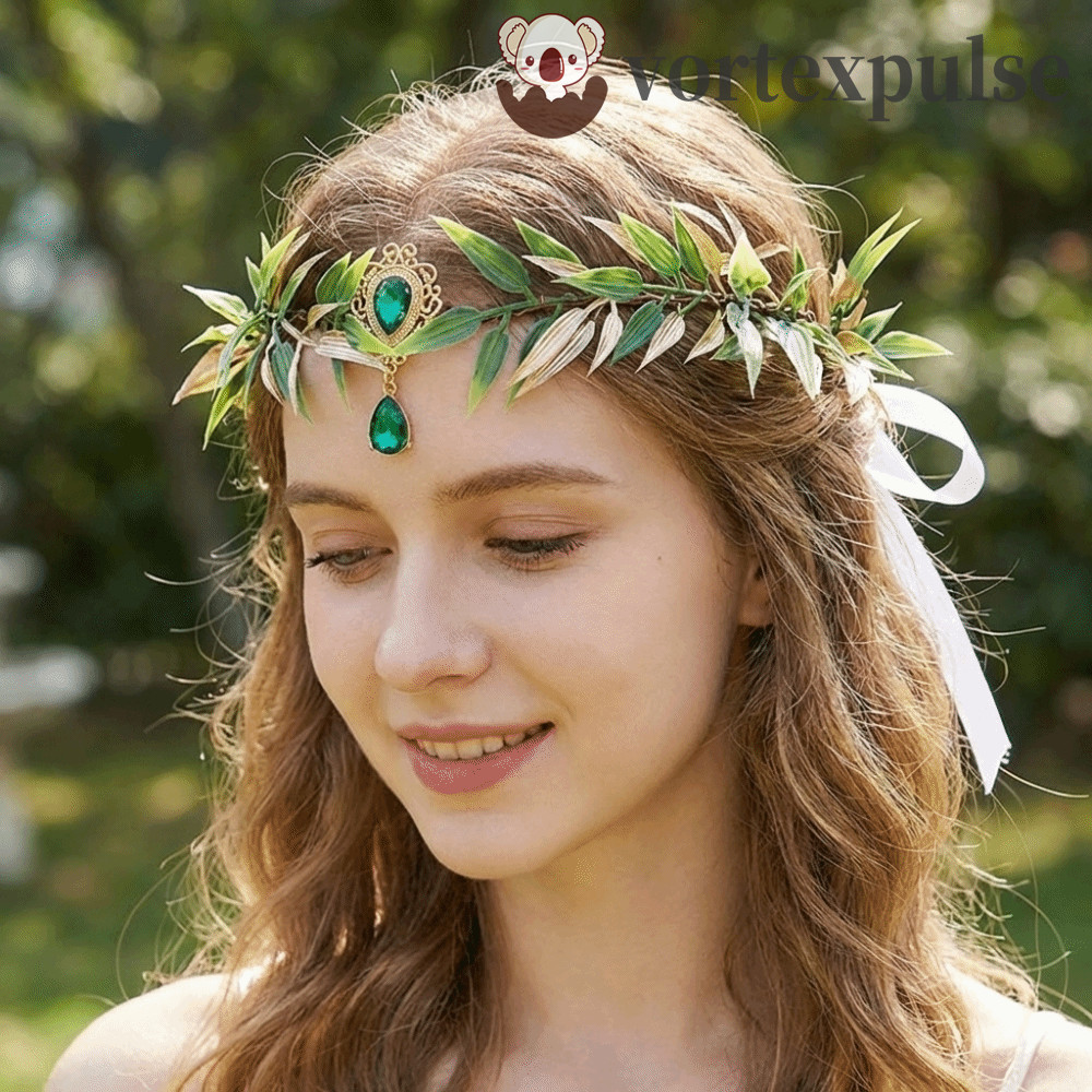 VORTEXPULSE Elven Crown, Vine Diadem Elf Tiara, Fairy Fantasy Rhinestone Decorated Simulate Tree Leaves Fairy Headpiece Forest Wedding