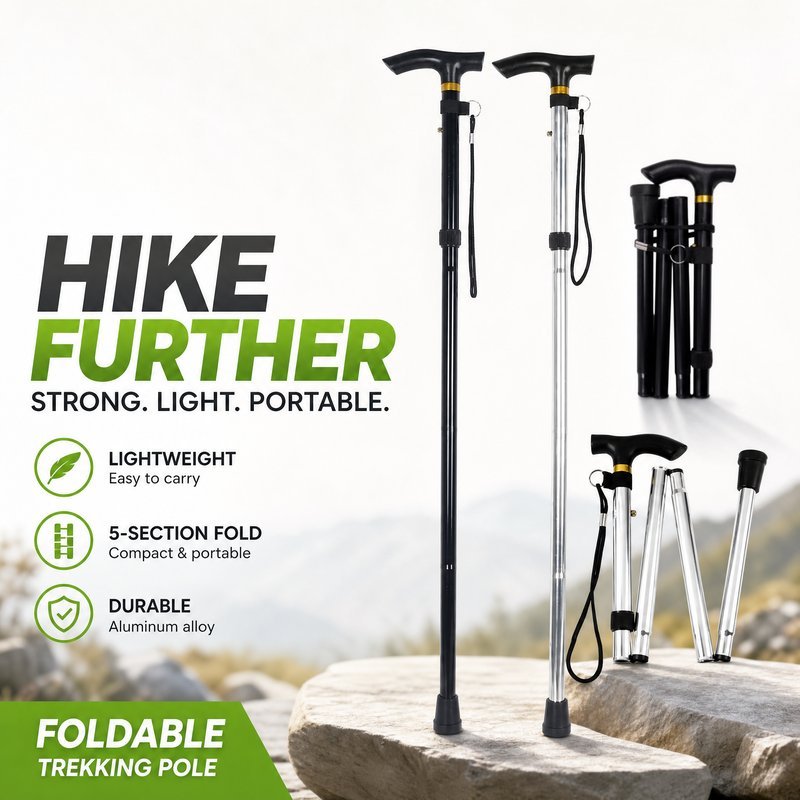 Trekking Pole Hiking Stick Foldable Adjustable Aluminum Alloy Tongkat Jalan Outdoor Travel