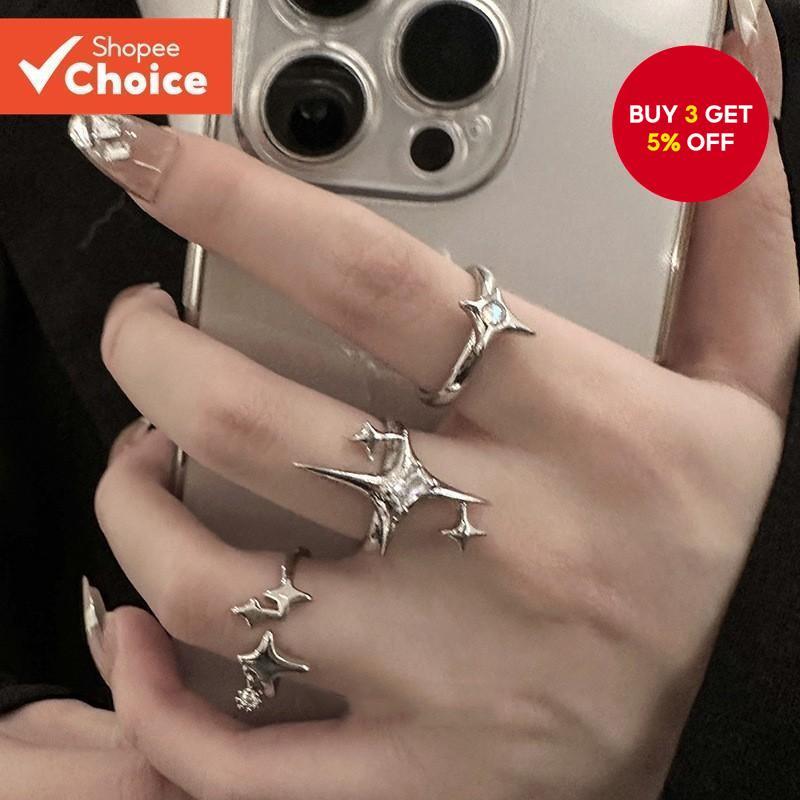 3Pcs Luxury Zircon Star Opening Rings Set for Women Fashionable Statement Jewelry