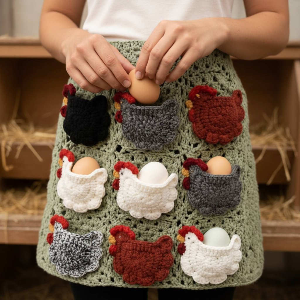Multiple Pockets Handmade Chicken Pocket Apron Rustic Design Crochet Chicken Apron Easy Care for Backyard Coop