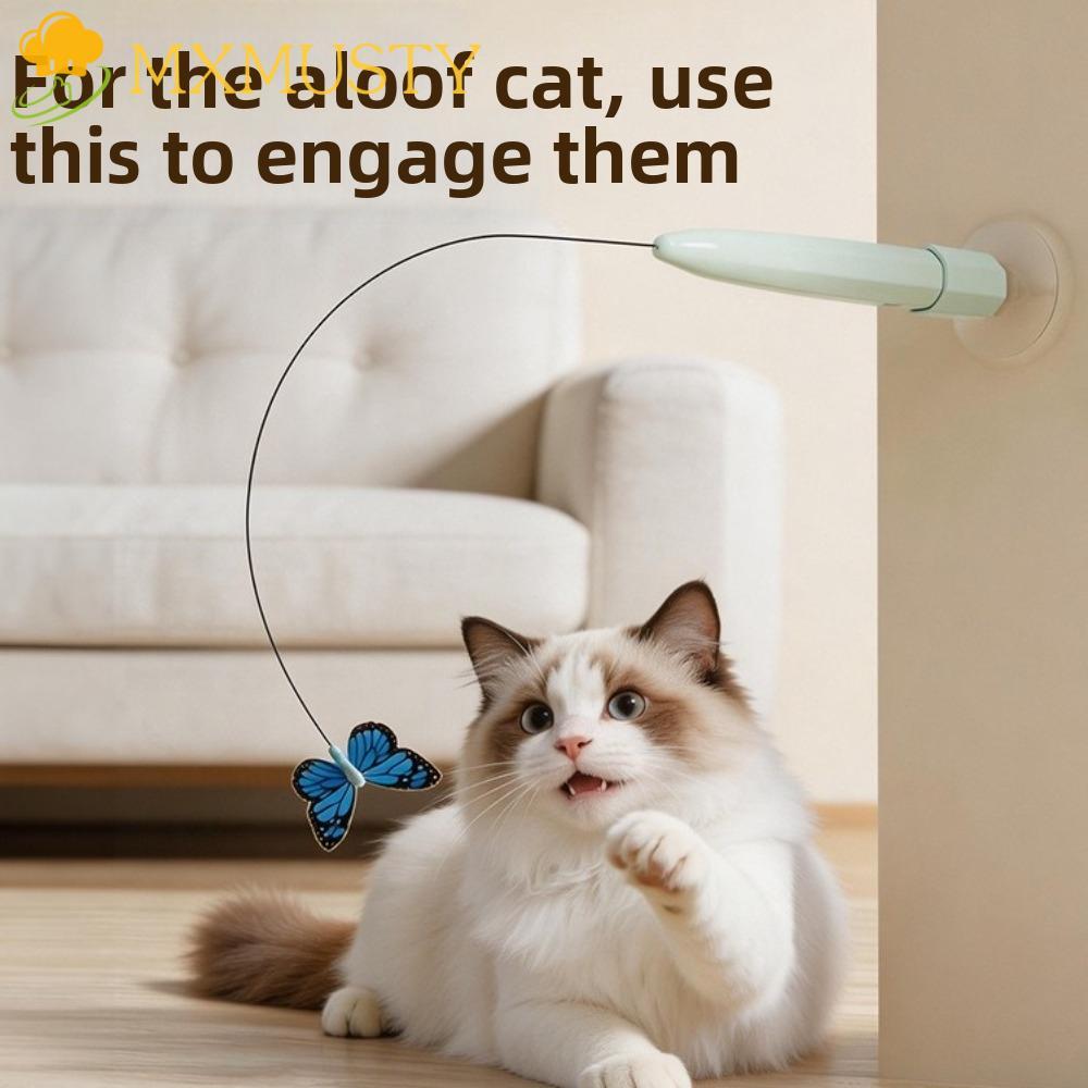 MXMUSTY Automatic Cat Teaser, USB Rechargeable Suction Cup Base Cat Teasing Stick, Funny 360° Rotation Long Battery Life Handheld Electric Butterfly Cat Toy Kitten Play