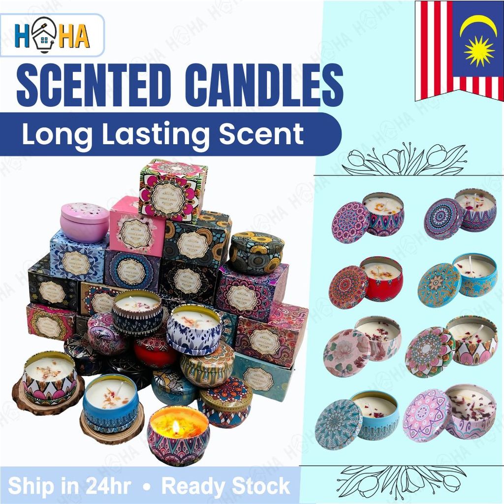 Handmade Aroma Scented Candle with Real Flowers & Natural Soy Wax —Lilin Door Gift (Relaxing Scents)