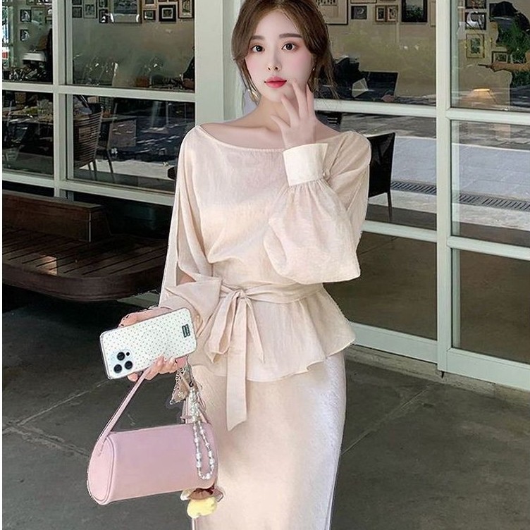 French Design Slimming Long Sleeve Shirt Skirt Set - Perfect for Spring 2026