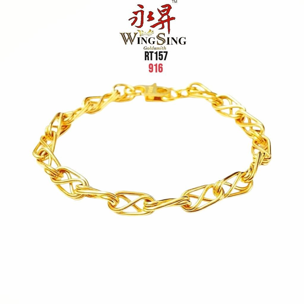Wing Sing 916 Rantai Tangan Paperclip Tocang Infinity Licin Fesyen Emas 916 /发财916手链 / 916 Gold  Bracelet