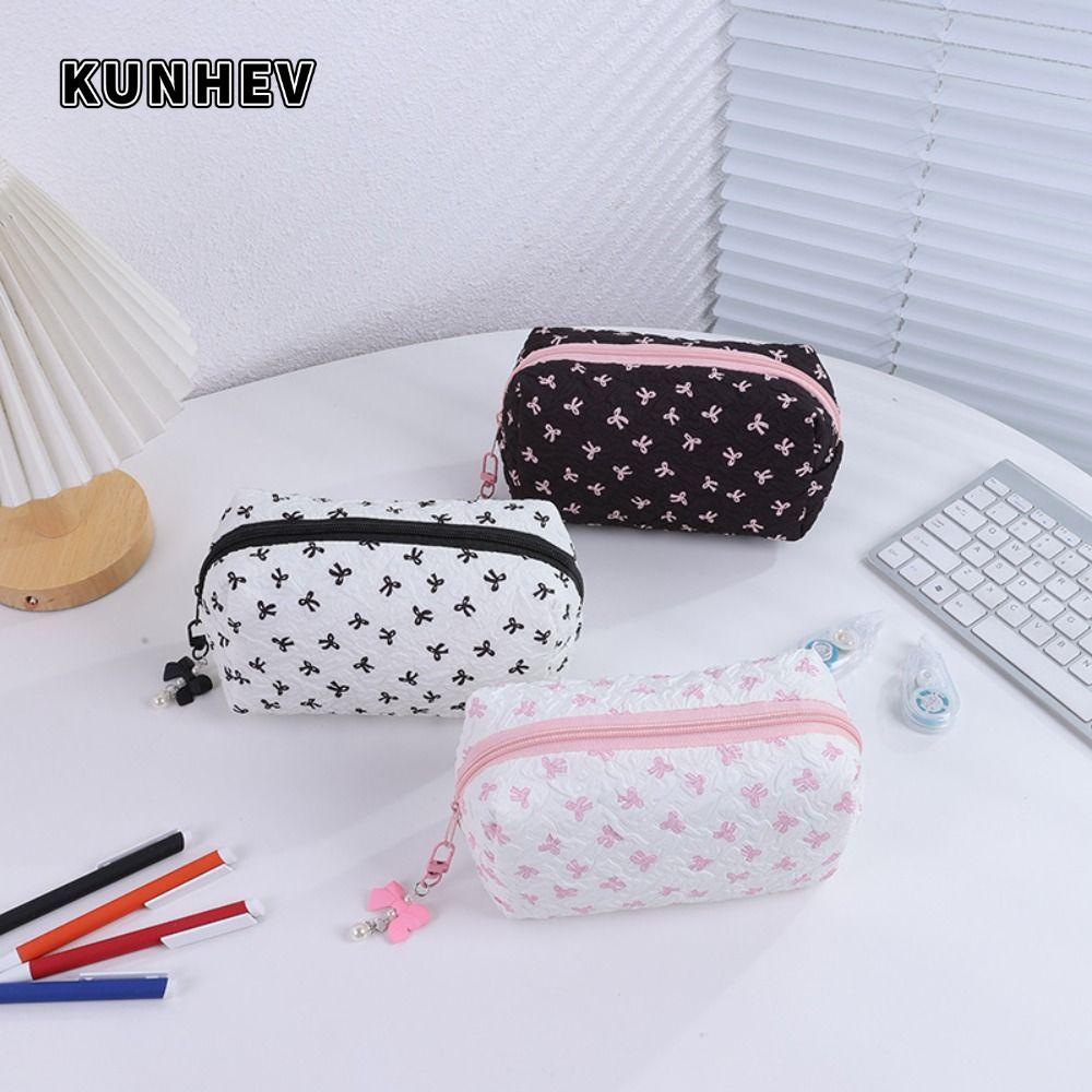 KUNHEV Pen Bag, Multifunctional Portable Pencil , Cartoon Bowknot Large Capacity Cosmetic Storage Bag School Office