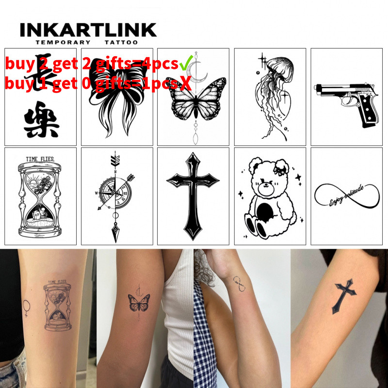 INKARTLINK MAGIC Tattoo Sticker Waterproof Long Lasting Temporary Fake Tattoo Small Cute Butterfly Angel Girl Cat Dragon Cross Smiley