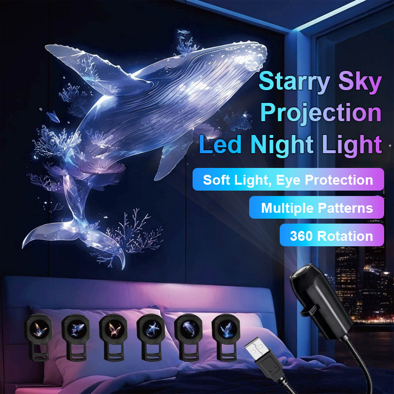 ✨Dreamy/Oceanic✨ Ocean Butterfly Whale Projection Night Light/Starry Sky Lamp【Whale/Butterfly Themed Decor】 ABS Material/Dreamy Atmosphere/Perfect For Kids' Room/Bedroom Ambiance