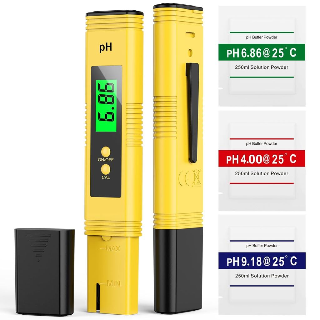 Meter pH Serba Baharu 2025 untuk Air - Penguji pH Digital Ketepatan Tinggi (Ketepatan 0.01) dengan Pensijilan UL dan 3 Serbuk Penentukuran pH - Sesuai untuk Air Rumah, Hidroponik, Akuarium