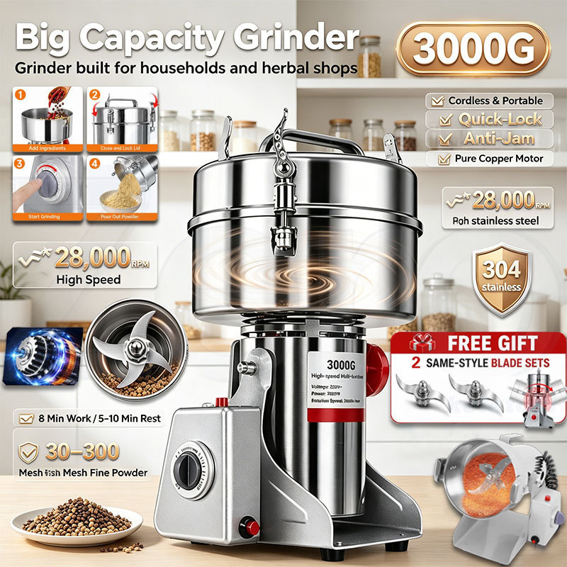 3000g Electric Dry Food Grinder Crusher Mesin Pengisar Rempah Serbuk Big Capacity Kisar Kering Powder Coffee Grinder