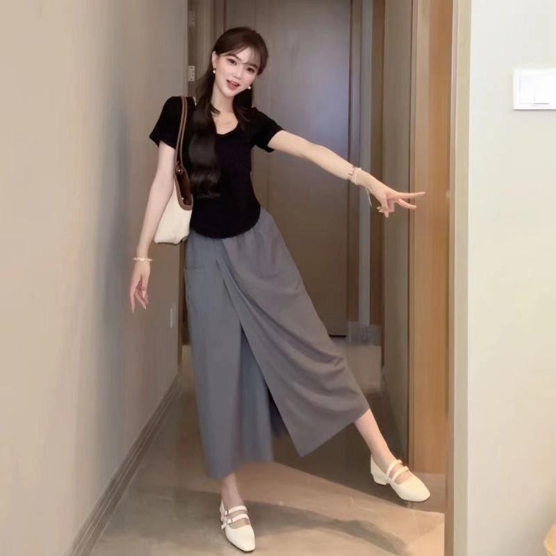 【男神1号公馆】  外穿高腰设计感裤裙直筒阔腿休闲裤显瘦遮肚开叉中长款大摆裙Wearing high waisted design pants skirt with straight leg and wide legs for casual wea 【0522iGVVYRdBj】
