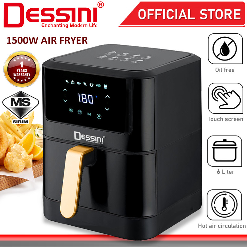 DESSINI ITALY 6L Electric Air Fryer Convection Oven Toaster Timer Oil Free Roaster Breakfast Machine Ketuhar
