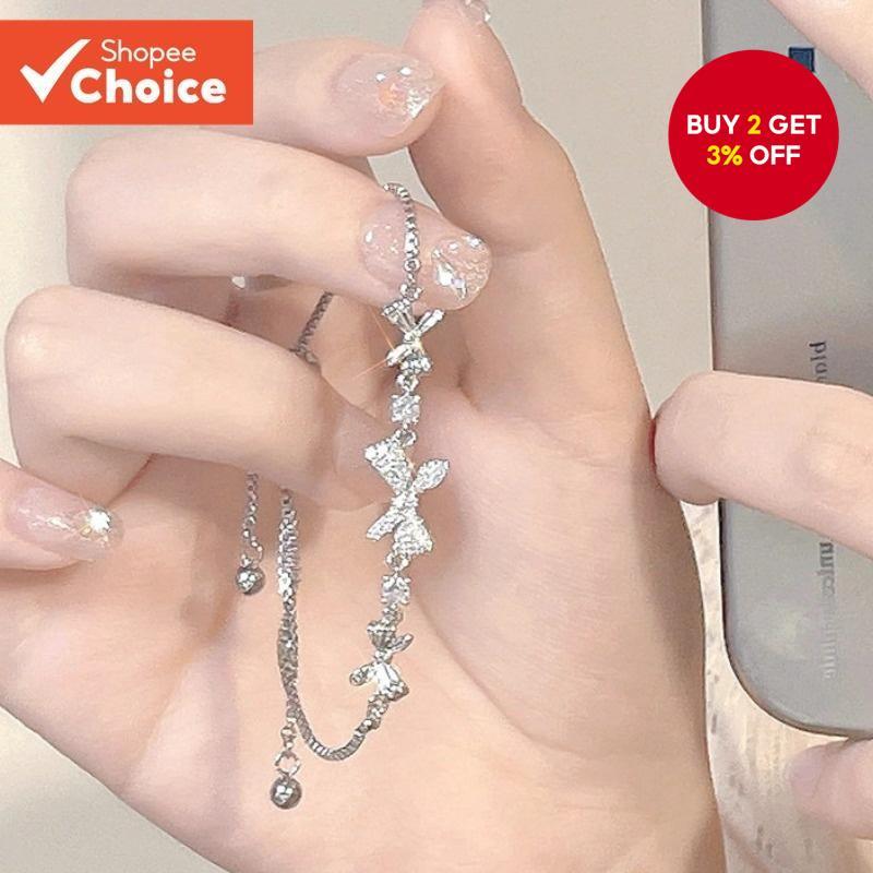 Women Crystal Bowknot Bracelet Adjustable Silver Plated Bracelet Elegant Gift Jewelry Bangle