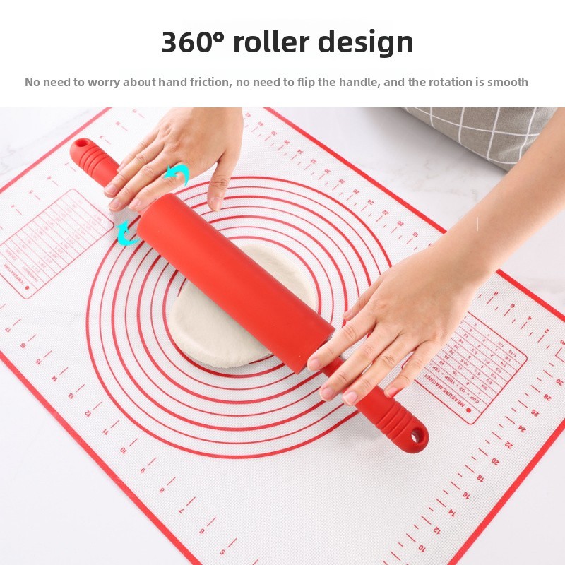 Silicone Mini Non Stick Kids Rolling Pin Baking Penggelek Pastry Dough Flour with Woode…