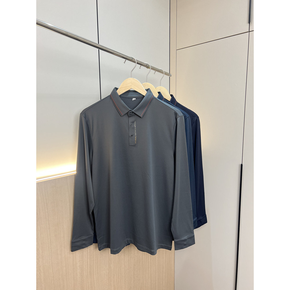 polo t shirt men kemeja lelaki Pesanan DM! Bahan sutera ais menegak bernafas! Baju POLO lengan panjang kasual perniagaan perdagangan luar negeri lelaki musim bunga dan musim panas