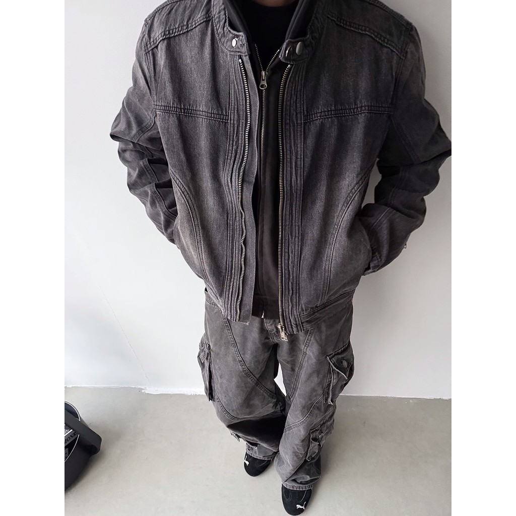 Cleanfit Short Style Genuine Shoulder Denim Jacket Men Style Spring Autumn Street Wear High-End Niche Collarless Motorcycle Jacket