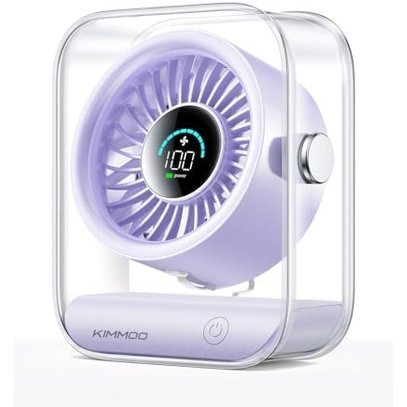 KIMMOO Rechargeable USB Desk Fan, Quiet Table Fan with Turbo Airflow, 100 Speeds, Digital Display, 90° Rotating, Small Battery Desktop Fans for Bedroom Home Office Travel, Black