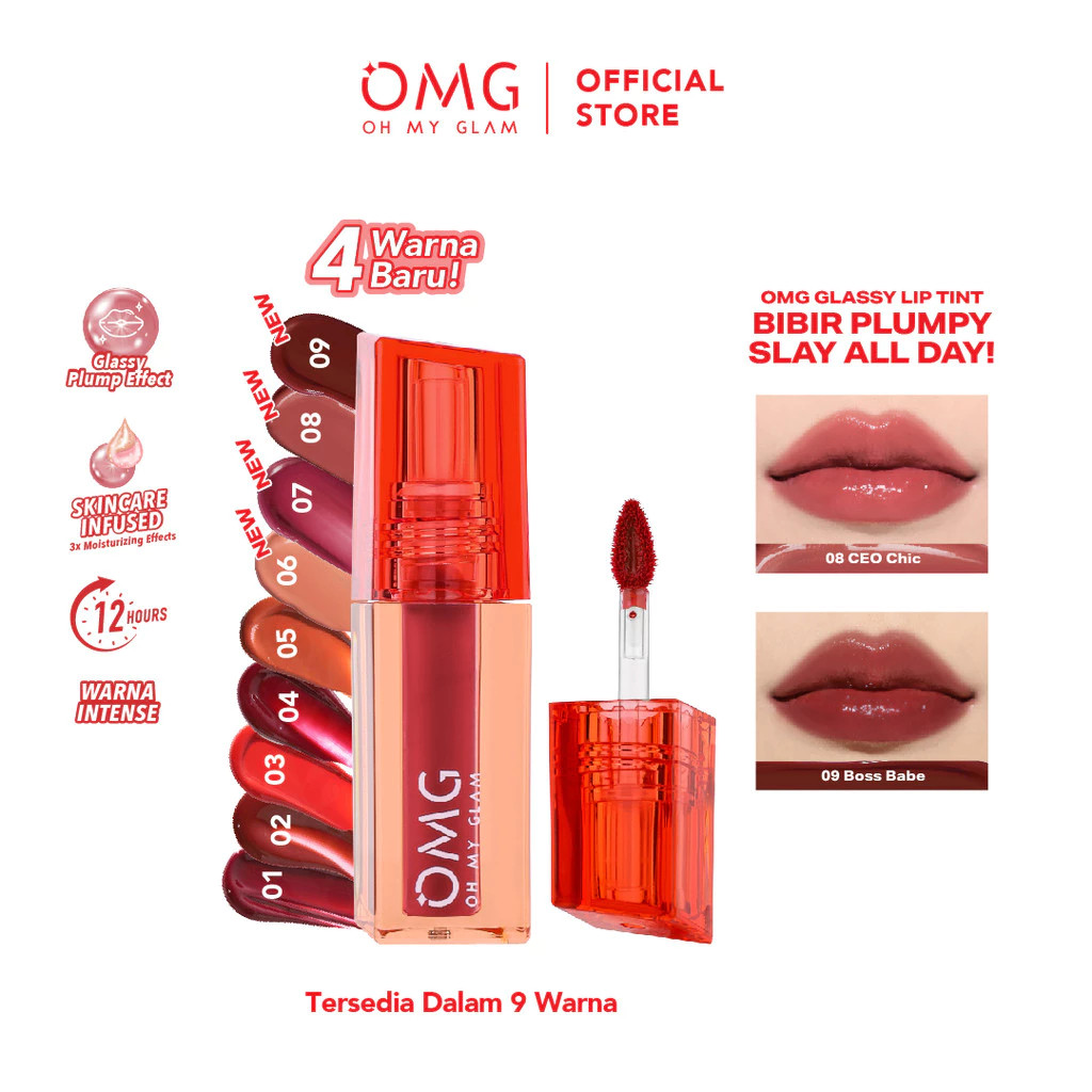 OMG OH MY GLAM Glassy Lip Tint 2g - Intense Color Lip Tint Lasts 12 Hours, Skincare Infused