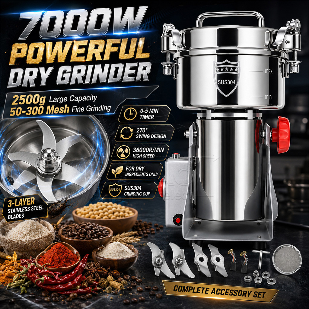 Electric Spice Grinder 7000W Mesin Pengisar Kering for Grain Coffee Bean Herb Kitchen Use