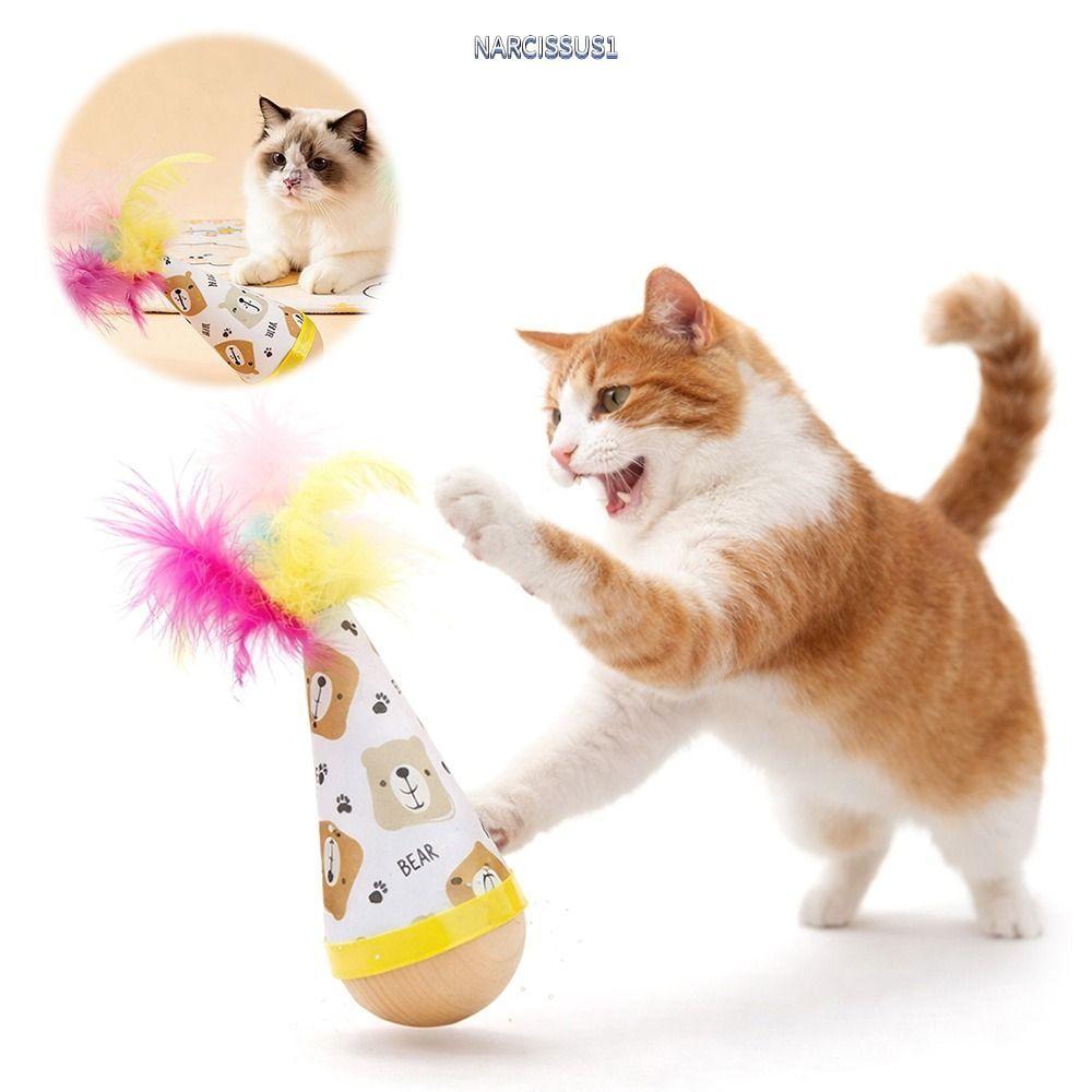 NARCISSUS13A0E Tumbler Cat Toy, Wooden Scratch-resistant Cat Tumbler Wobbler,  Bite-resistant Interactive Wear-Resistant Kitten Wobble Ball for Cats to Entertain Themselves