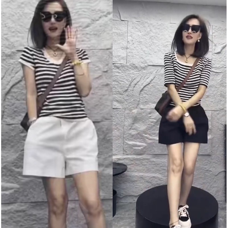 Influencer Approved Summer Short Sleeve Striped T-Shirt for Women - Round Neck Design